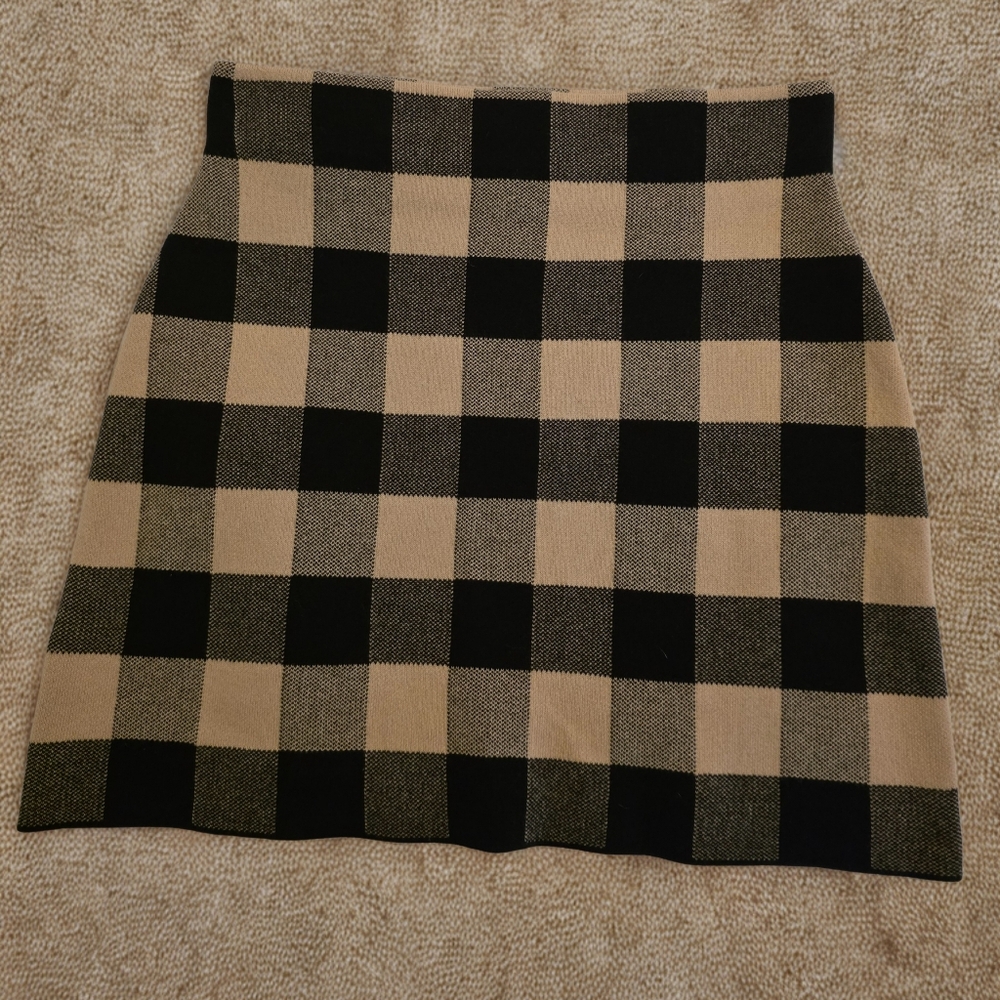 LOFT Black and Tan Buffalo Check Mini Skirt
